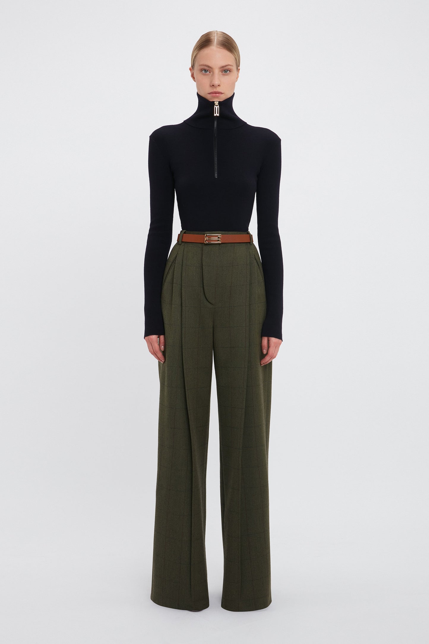 Wide Leg Trouser In Dark Fern Check