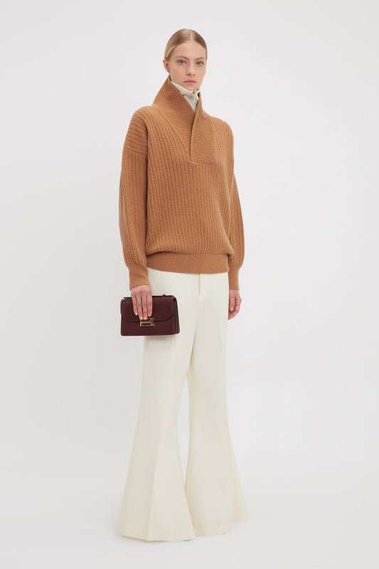 Shawl Neck Knitted Jumper In Camel