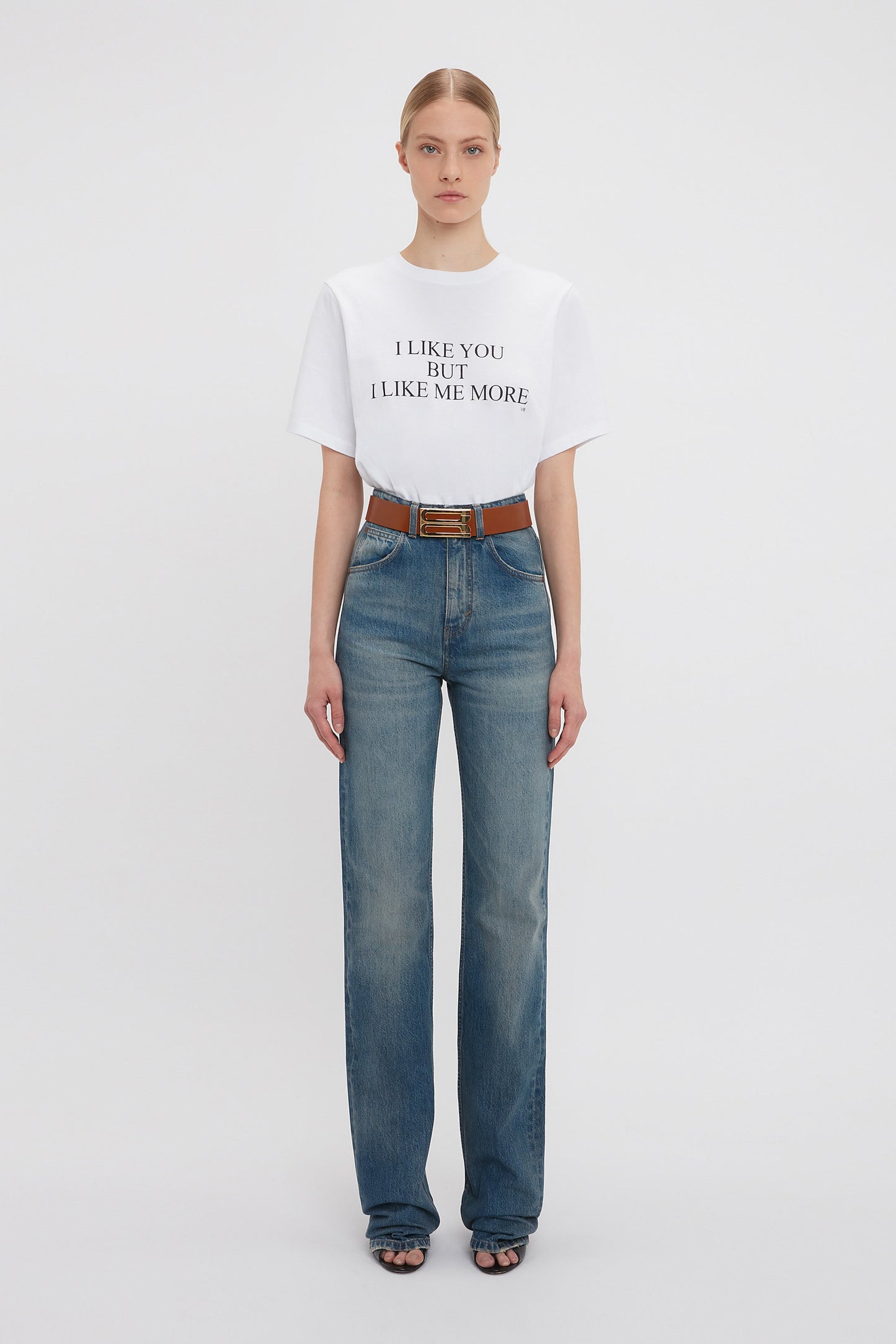 'I Like You But I Like Me More' Slogan T-Shirt In White