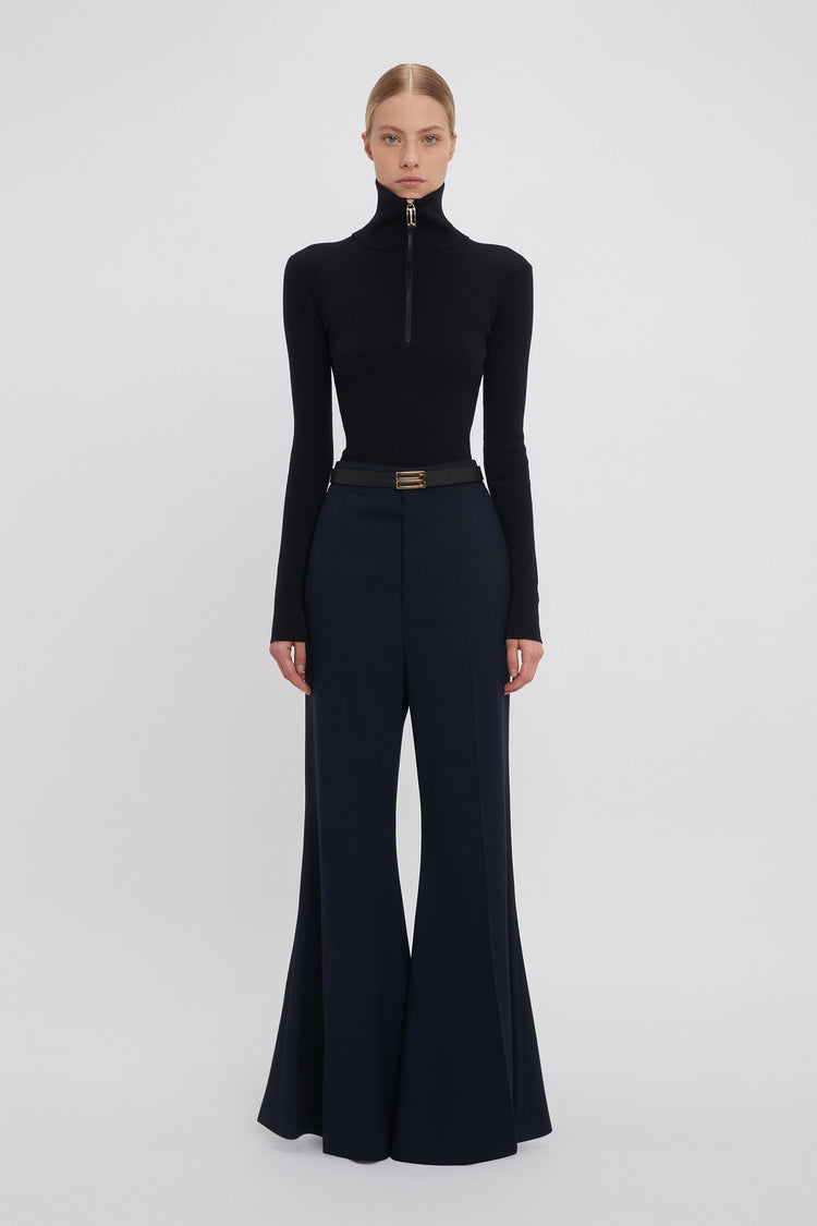 Low Rise Wide Leg Kick Trouser In Ink Blue