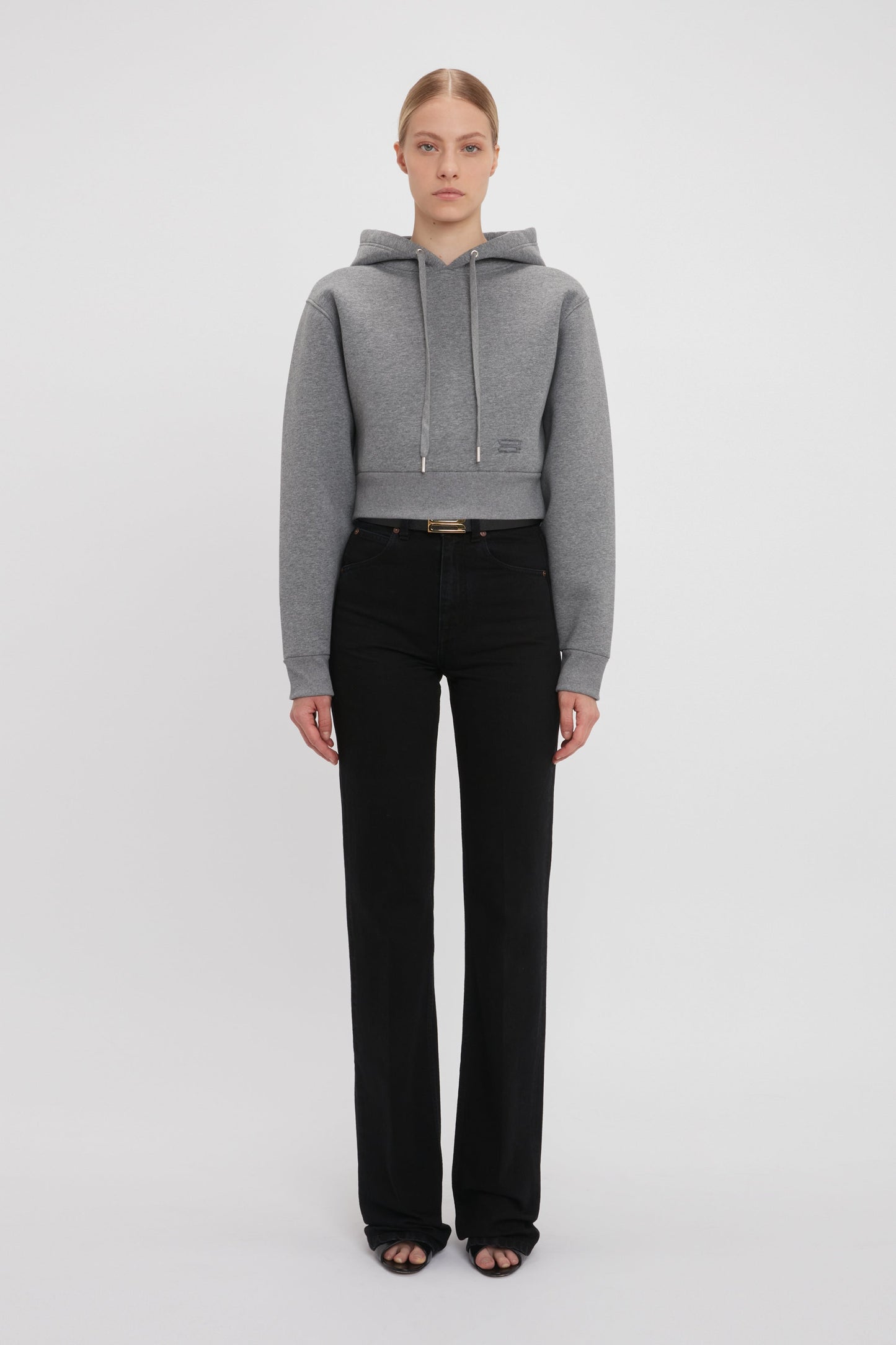 Cropped Structured Hoodie In Grey Marl Victoria Beckham