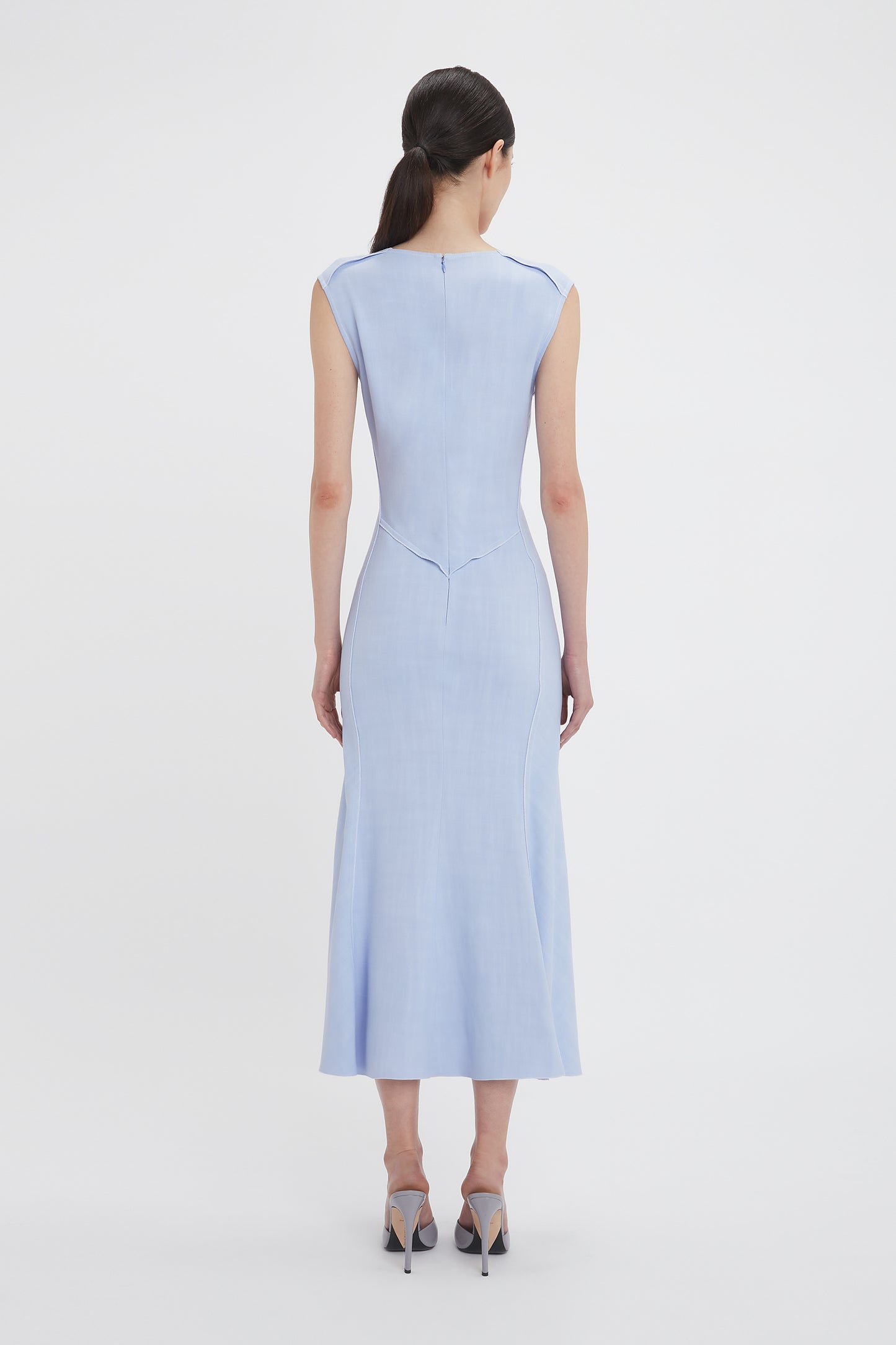 Exclusive Sleeveless Gathered Waist Midi Dress In Frost