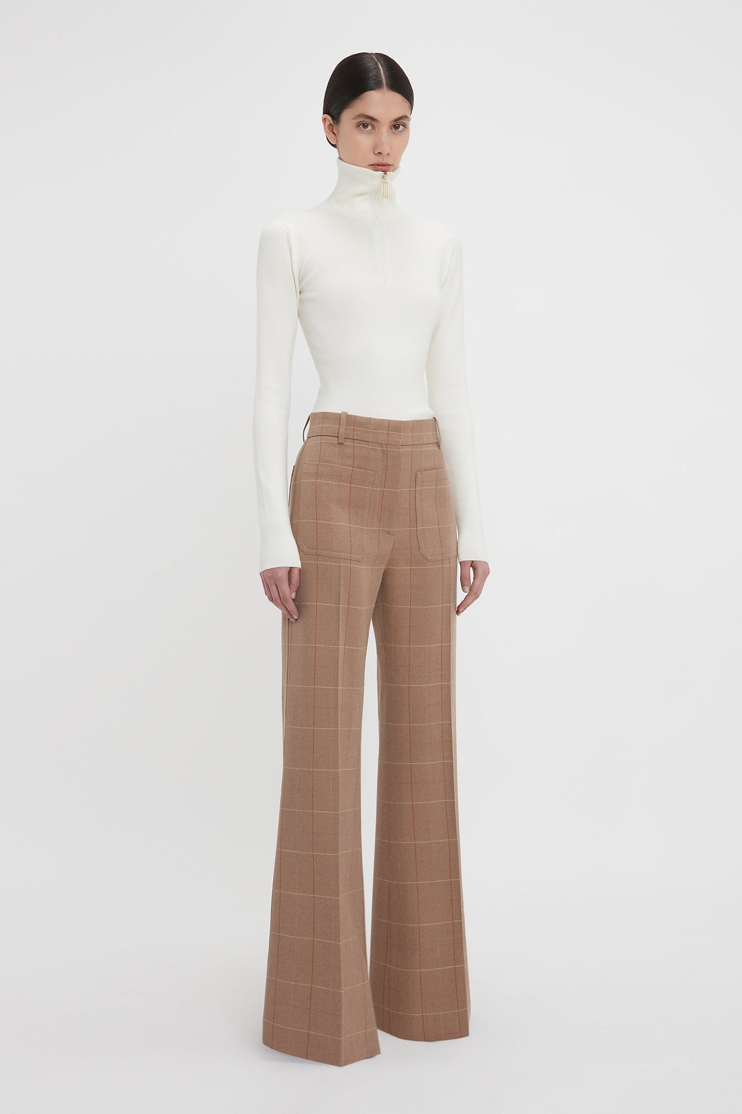 Alina Tailored Trouser In Camel-Multi Check