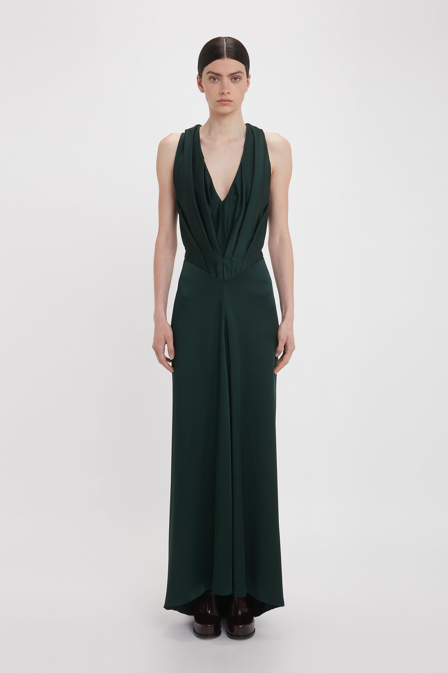 V-Neck Gathered Floor-Length In Seaweed