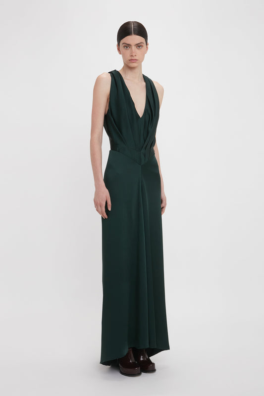 V-Neck Gathered Floor-Length In Seaweed