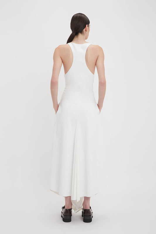 Gathered Racer Back Dress In White