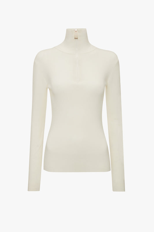 Half Zip High Neck Top In Ivory