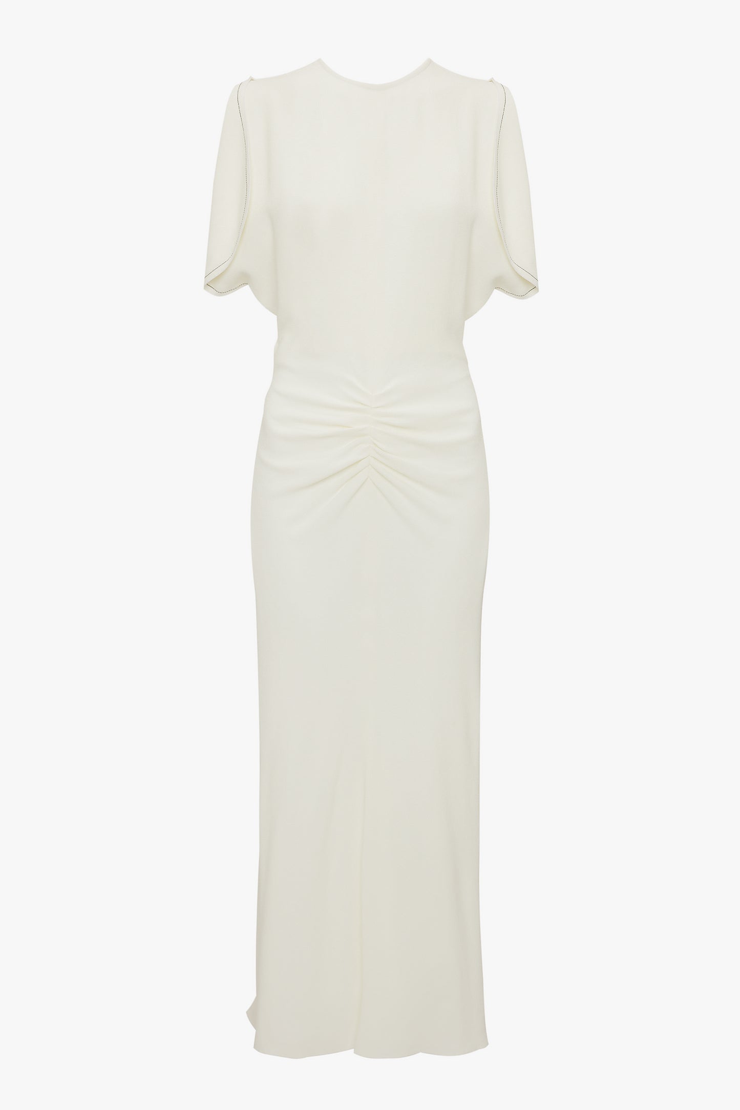 Exclusive Gathered Waist Midi Dress In Ivory