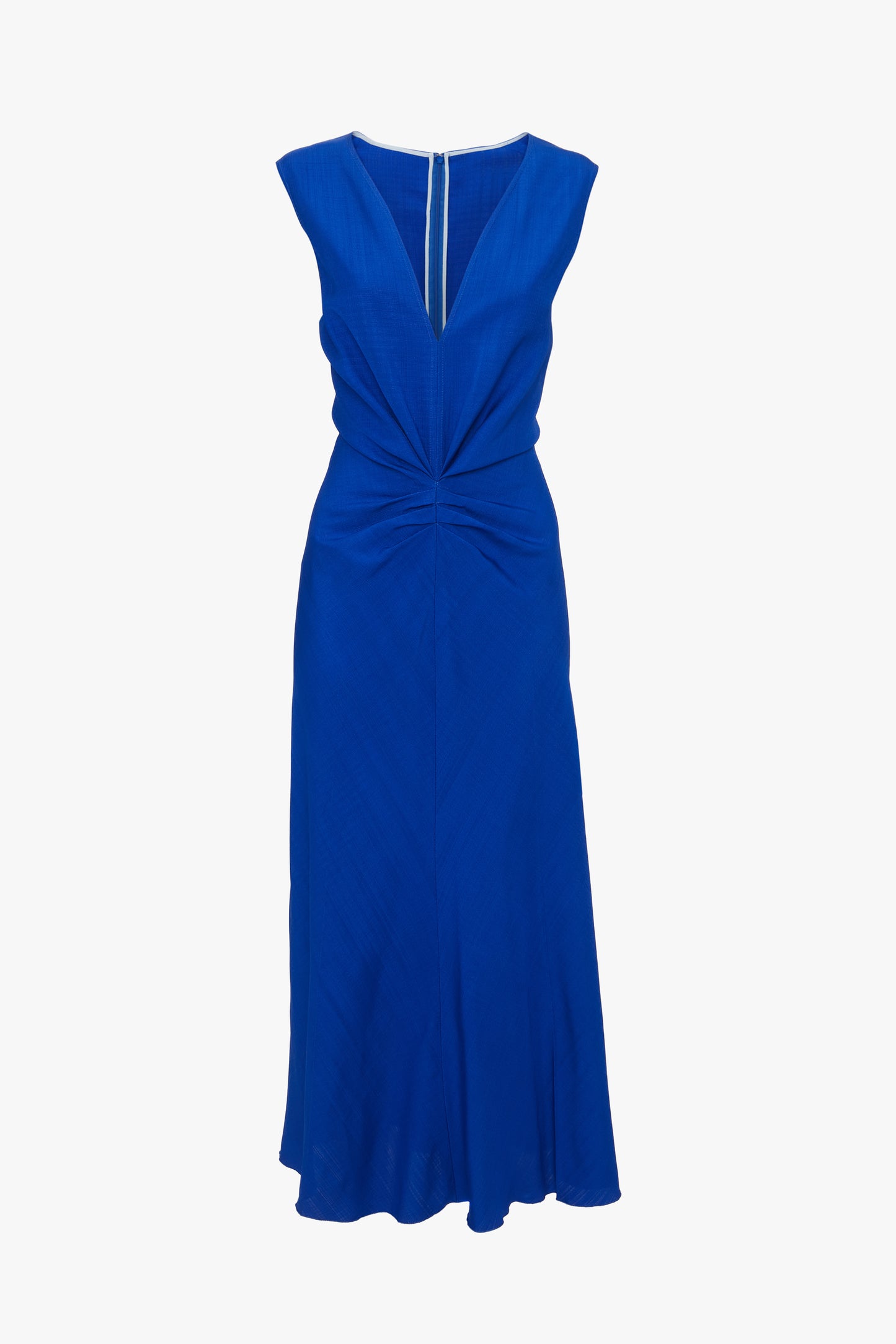 Sleeveless Gathered Waist Midi Dress In Palace Blue