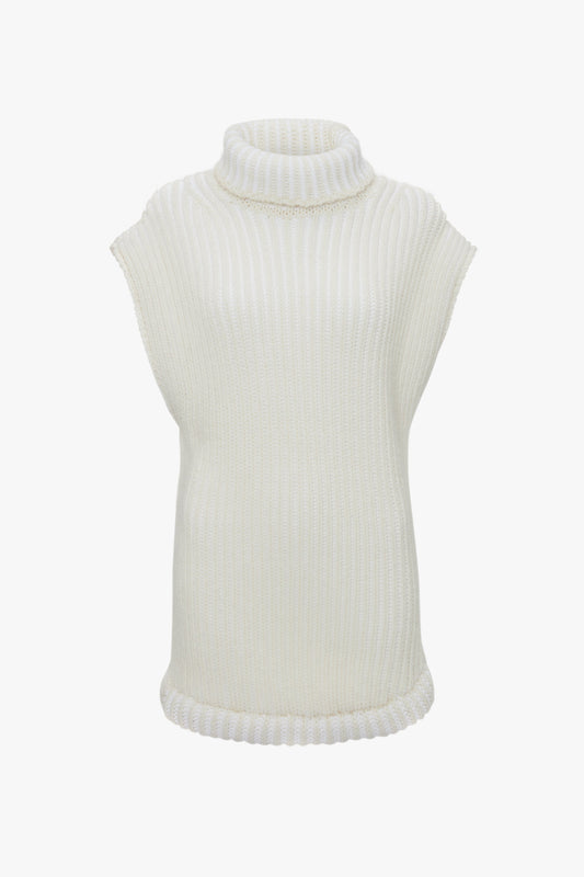 Sleeveless High Neck Knit Jumper In Ivory