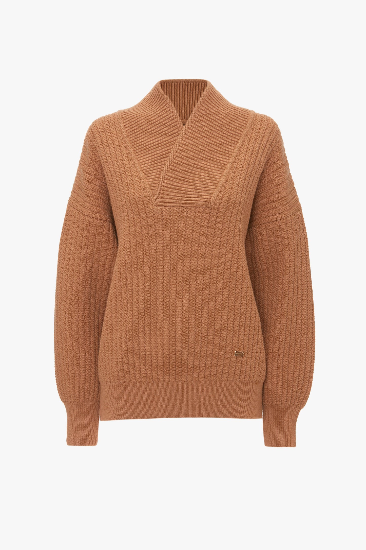 Shawl Neck Knitted Jumper In Camel