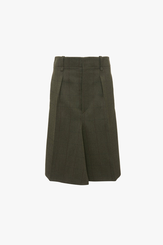 Exclusive Asymmetric Tailored Skirt In Dark Fern Check