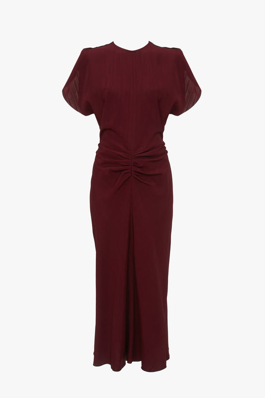 Gathered Waist Midi Dress In Port