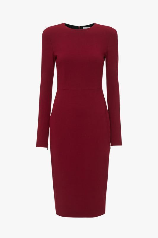 Long Sleeve T-Shirt Fitted Dress In Oxblood