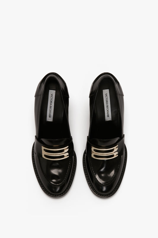 Chunky Heeled B Frame Loafer In Black Leather