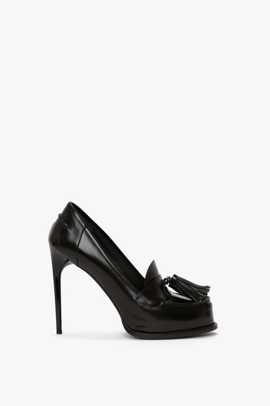 High Heeled Loafer With Toggles In Black Leather