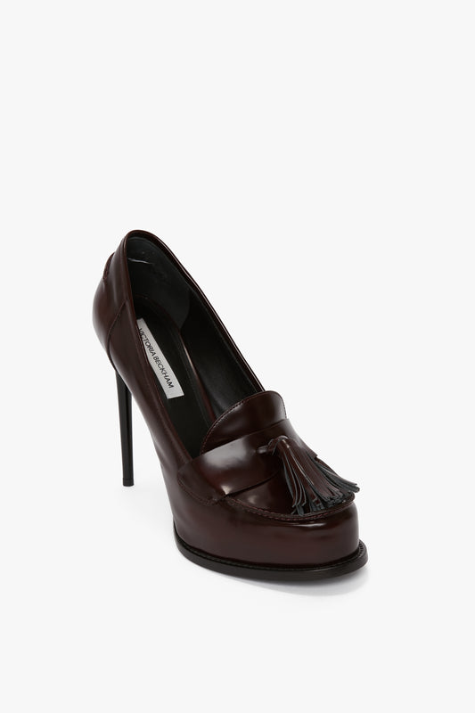 High Heeled Loafer With Toggles In Port Leather