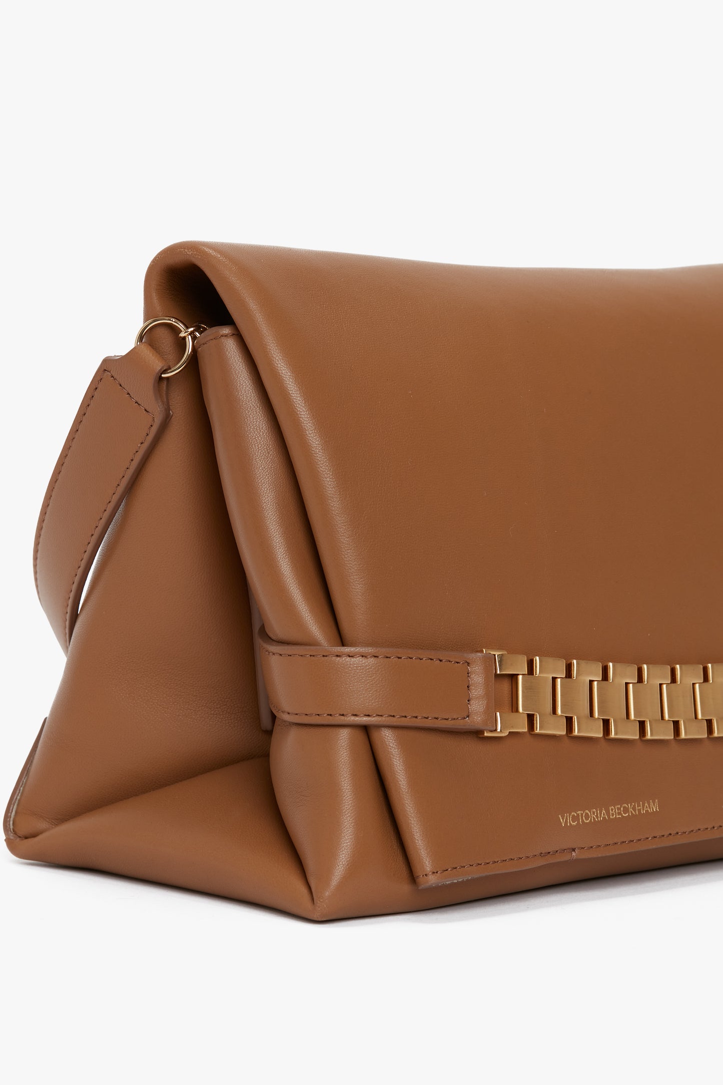 Chain Pouch Bag With Strap In Tobacco Leather
