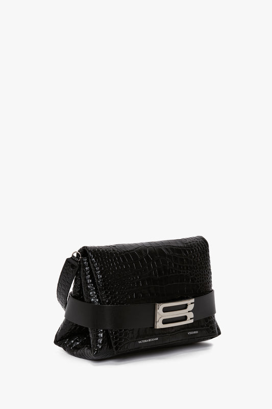 B Pouch Bag In Croc Embossed Black Leather