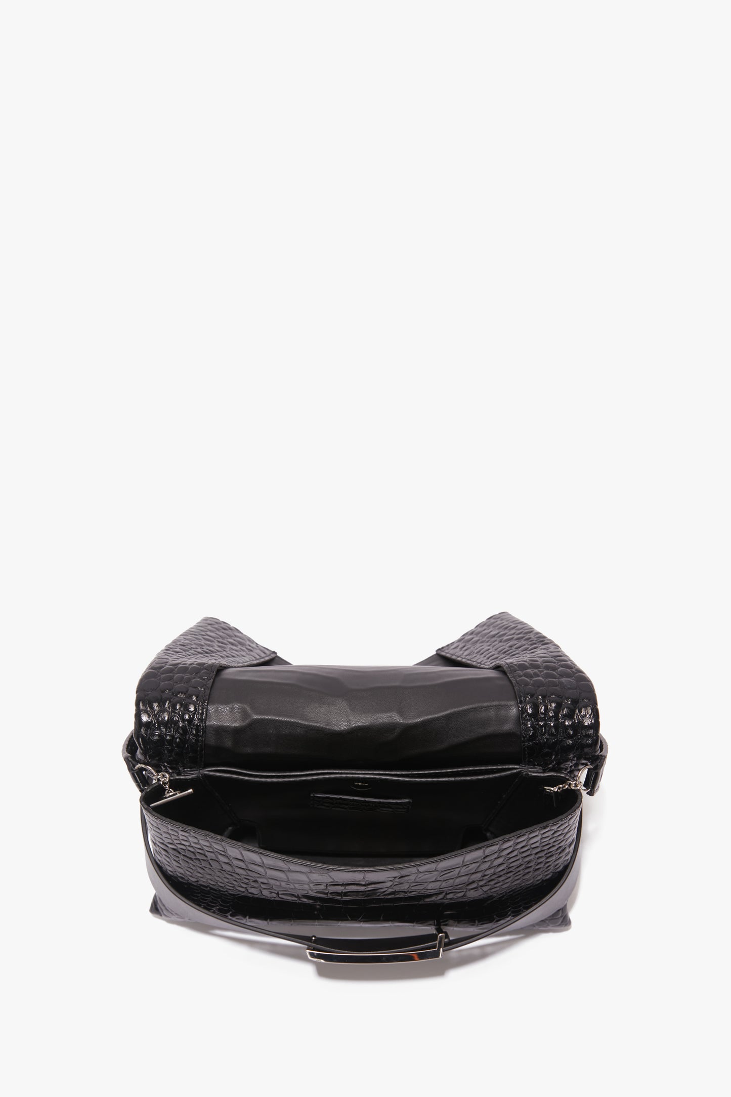 B Pouch Bag In Croc Embossed Black Leather