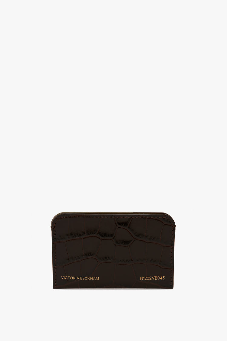 Exclusive Envelope Card Holder In Espresso Croc Embossed Leather