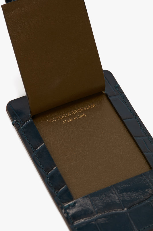 Exclusive Luggage Tag In Midnight Blue Croc Embossed Leather