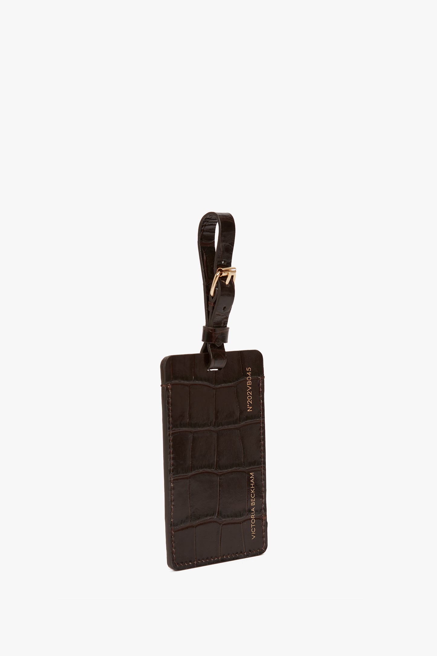 Exclusive Luggage Tag In Espresso Croc Embossed Leather