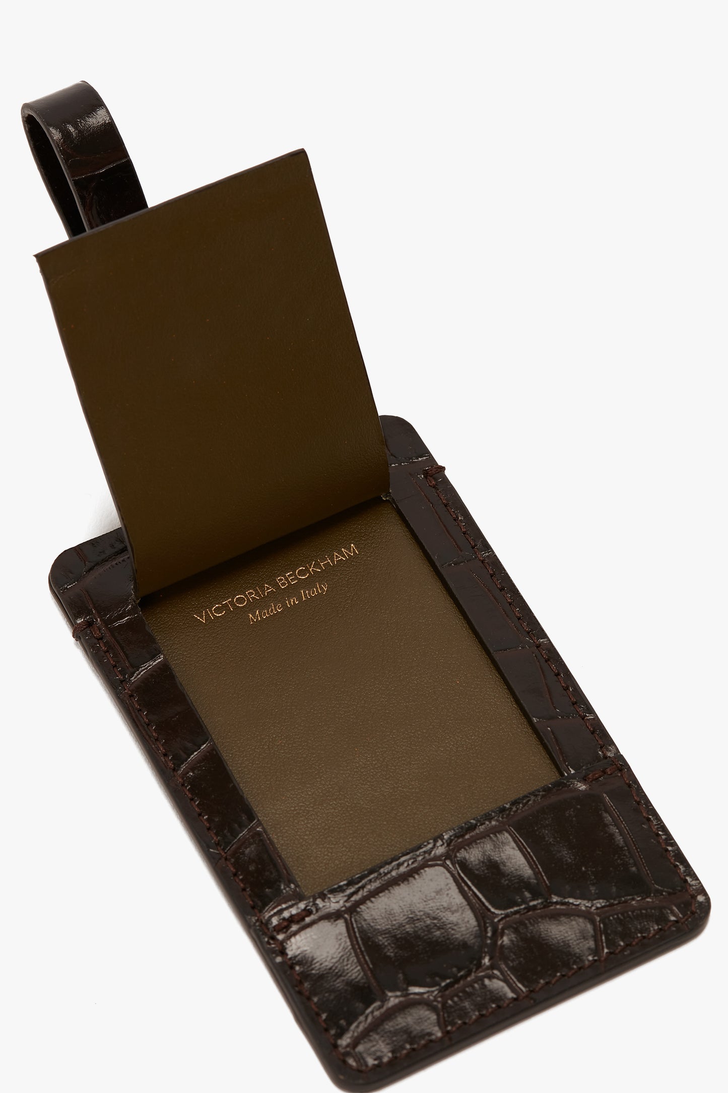 Exclusive Luggage Tag In Espresso Croc Embossed Leather