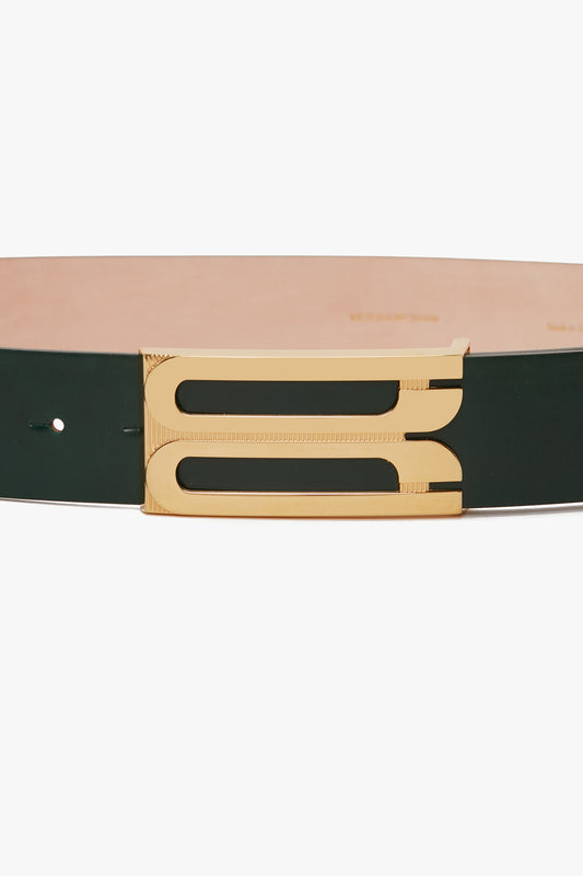 Jumbo Frame Belt In Dark Green Glossed Leather