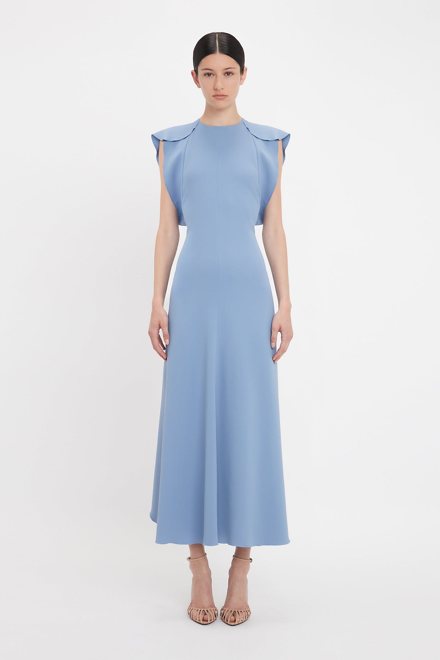 Folded Cap Sleeve Midi Dress In Bluebell