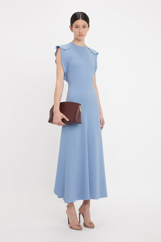 Folded Cap Sleeve Midi Dress In Bluebell