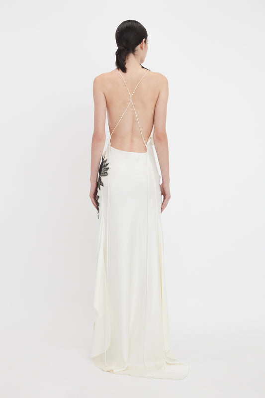 Asymmetric Draped Cami Gown In Ivory