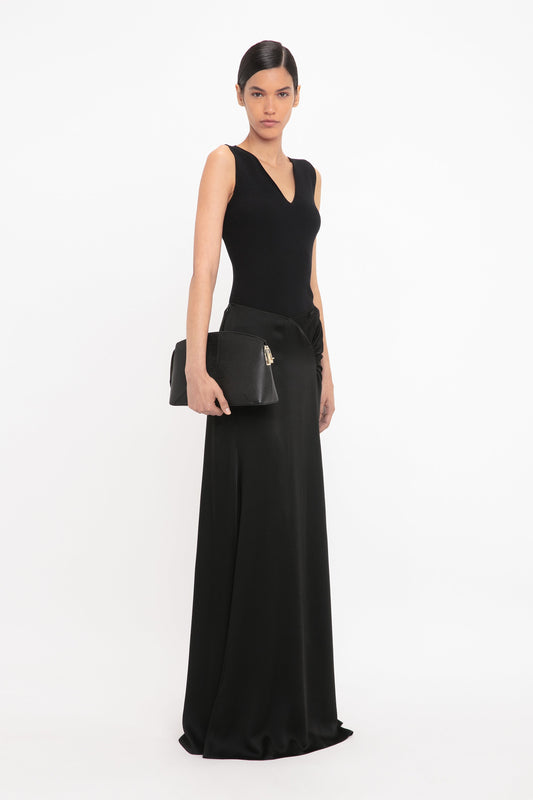 Panelled Flare Skirt In Soft Black Leather