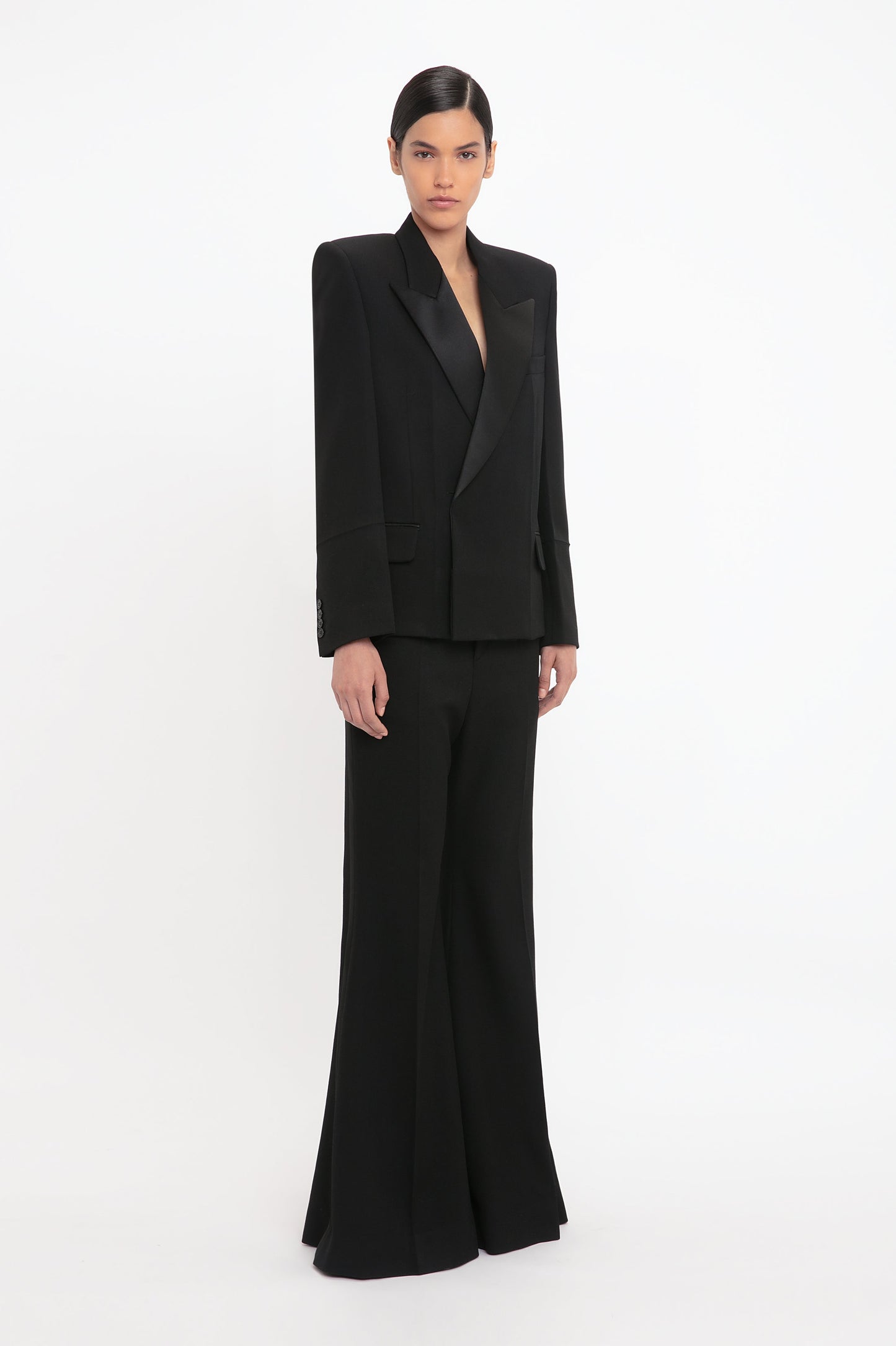 Wide Leg Tux Kick Trouser In Black