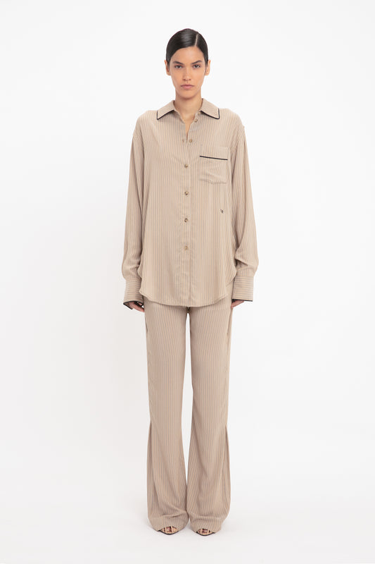 Piping Detail Pyjama Shirt In Tobacco-Midnight