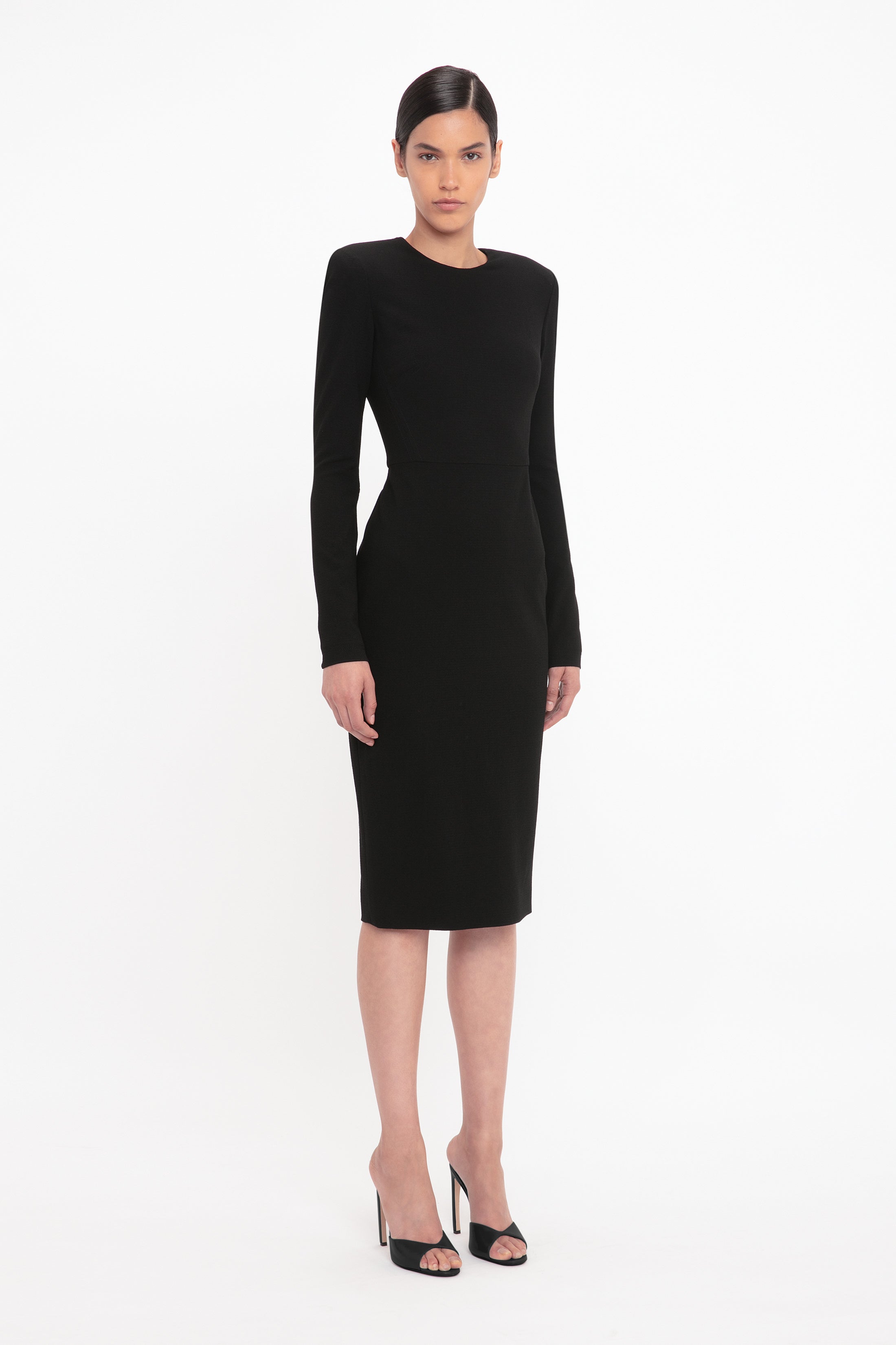 Long Sleeve T Shirt Fitted Dress In Black Victoria Beckham