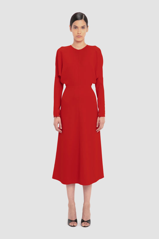 Dolman Midi Dress In Red