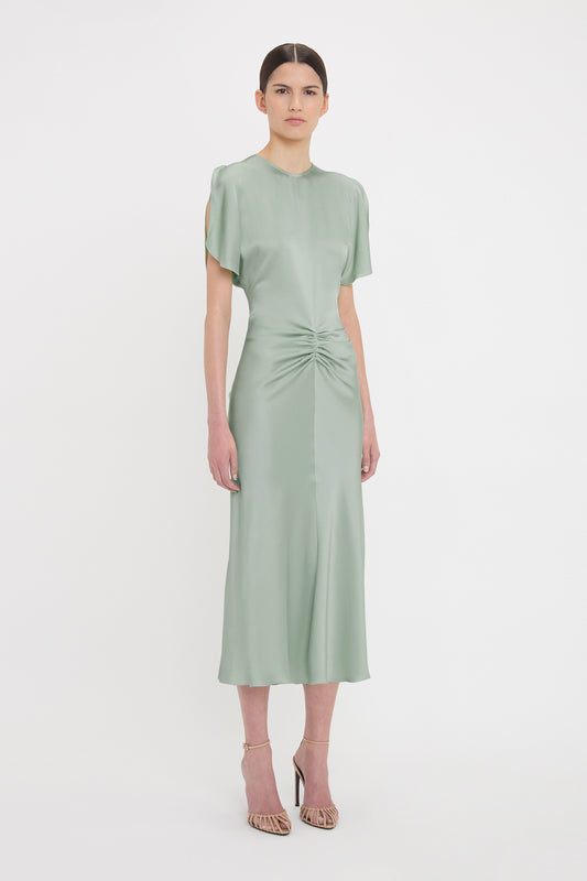 Gathered Waist Midi Dress In Wasabi