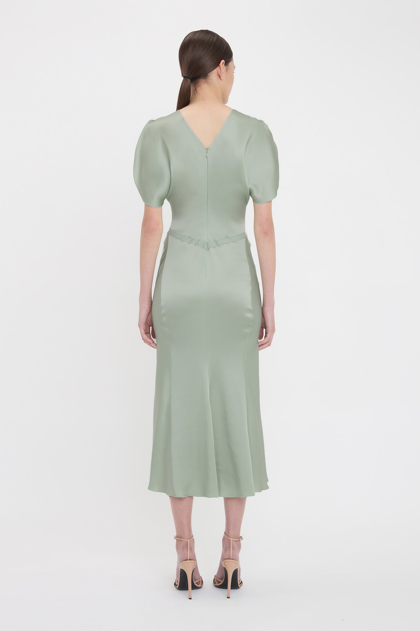 Gathered Waist Midi Dress In Wasabi