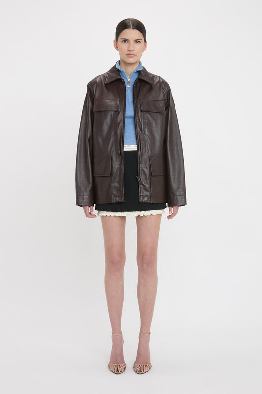 Soft Leather Chore Jacket In Ebony