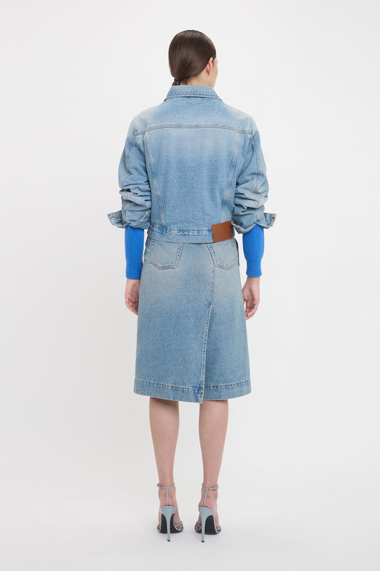 Padded Denim Jacket In Pale Blue Wash