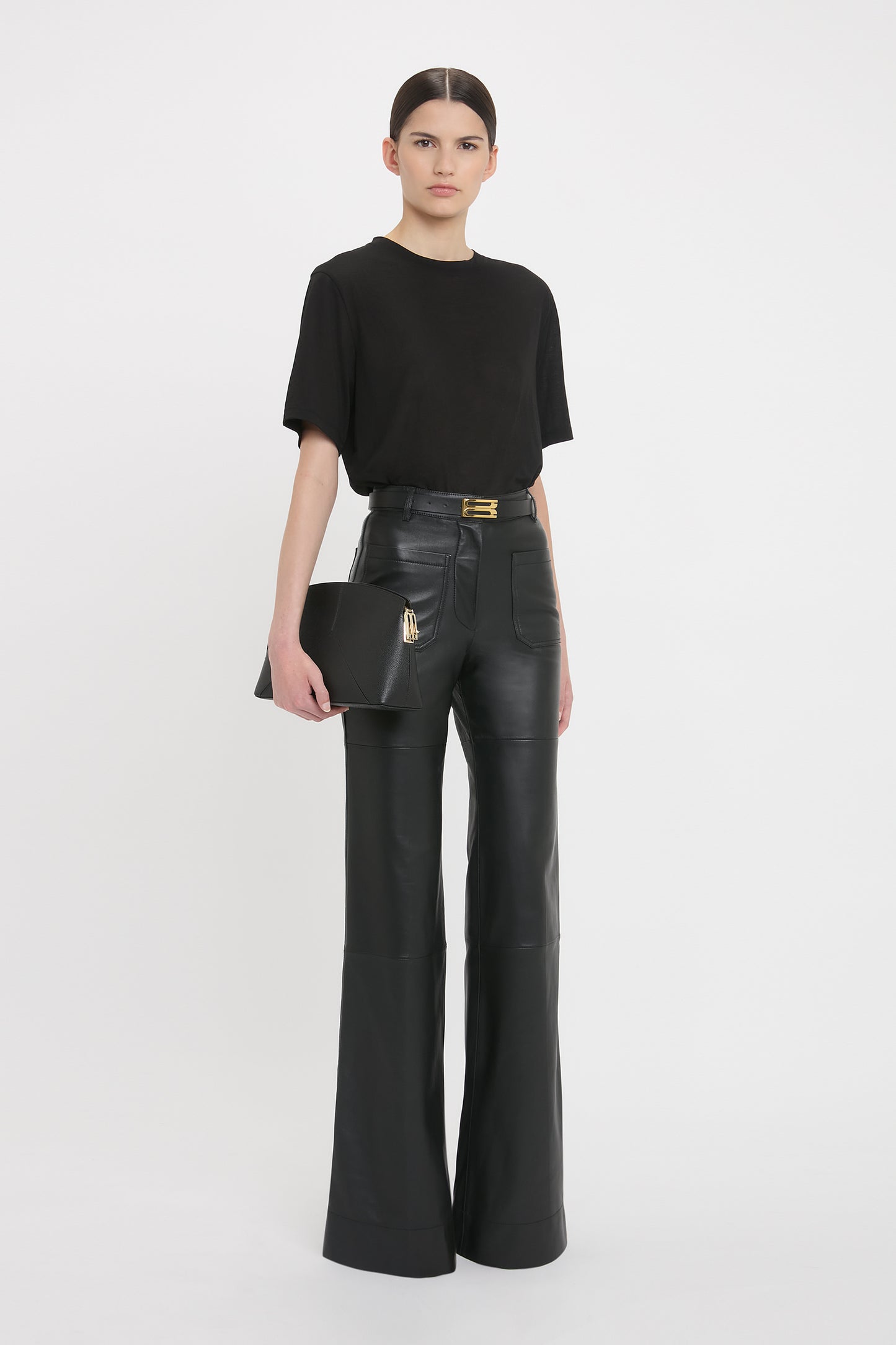 Alina High Waisted Trouser In Soft Black Leather