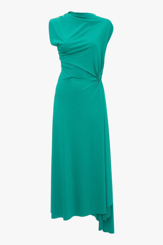 Asymmetric Drape Midi Dress In Peacock