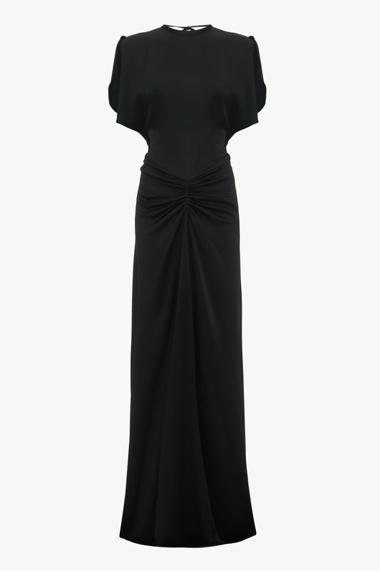 Gathered Waist Floor-Length Dress In Black