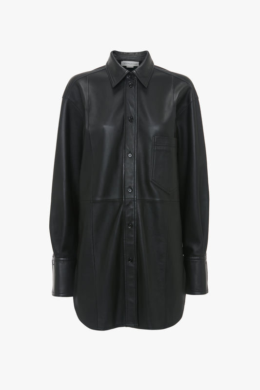 Oversized Mens Shirt In Soft Black Leather