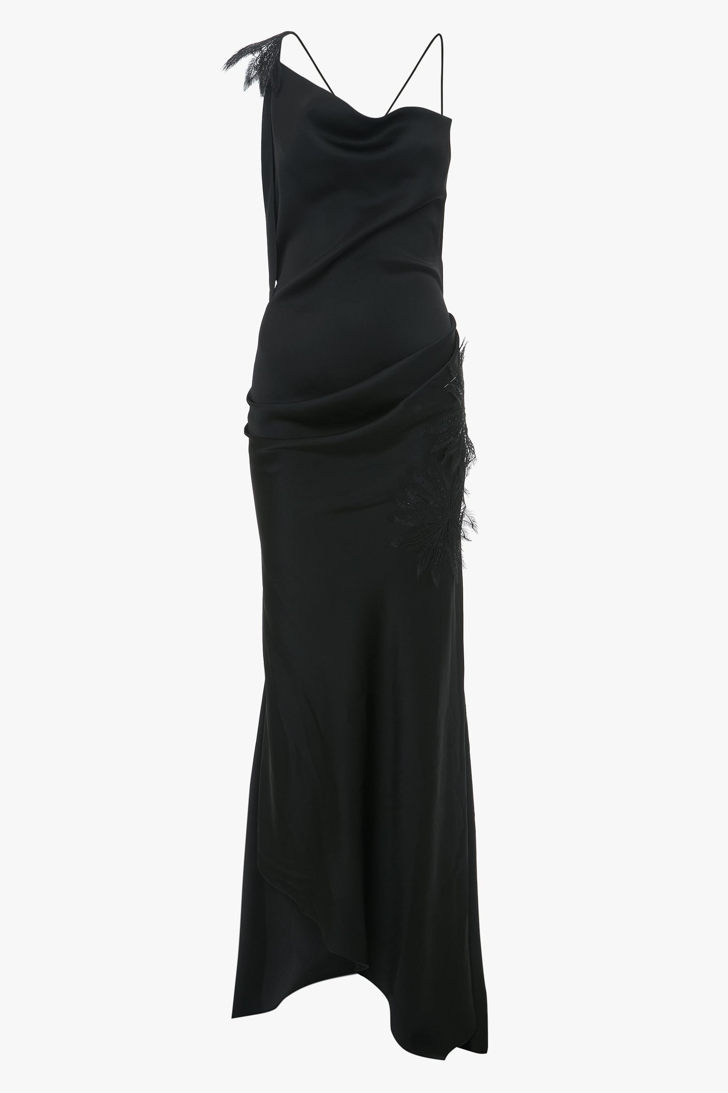 Asymmetric Draped Cami Gown In Black