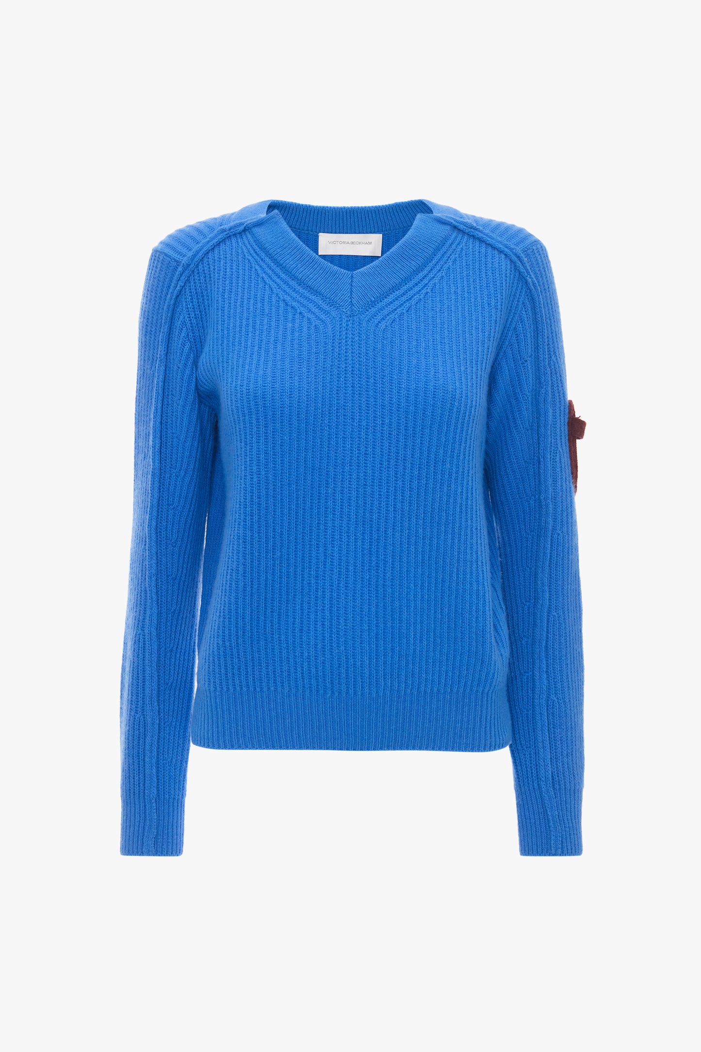 V Neck Knitted Jumper In Regatta Blue