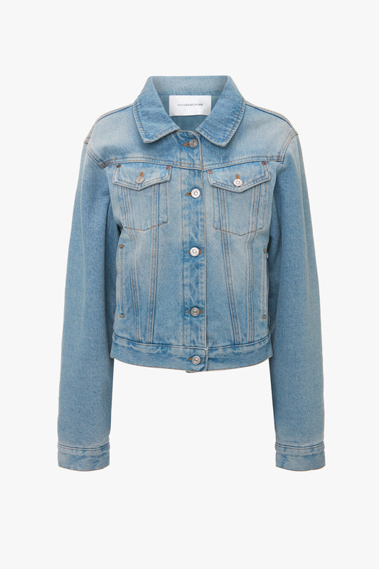 Padded Denim Jacket In Pale Blue Wash