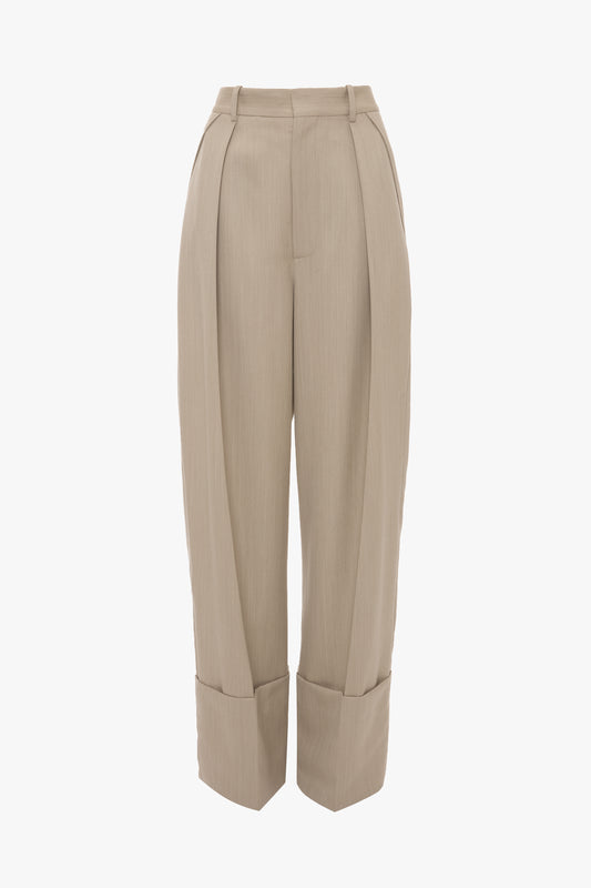 Wide Leg Turn-Up Trouser In Almond