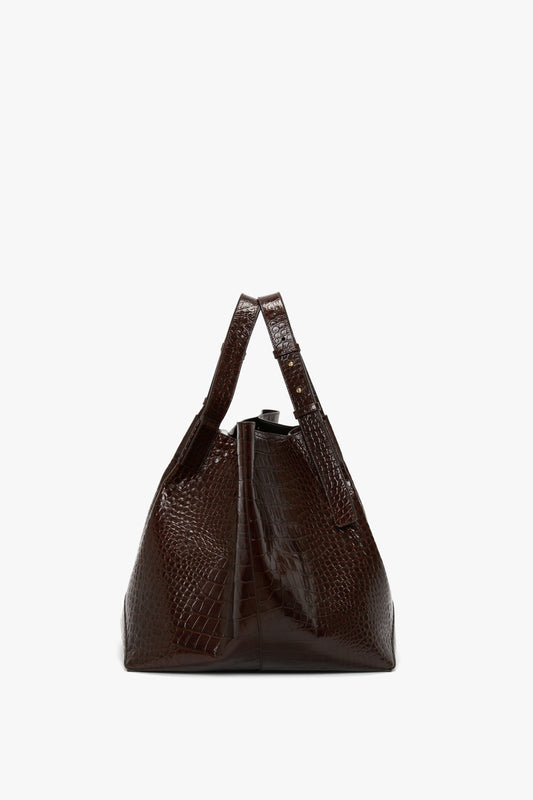 W11 Jumbo Tote In Dark Brown Croc Embossed Leather